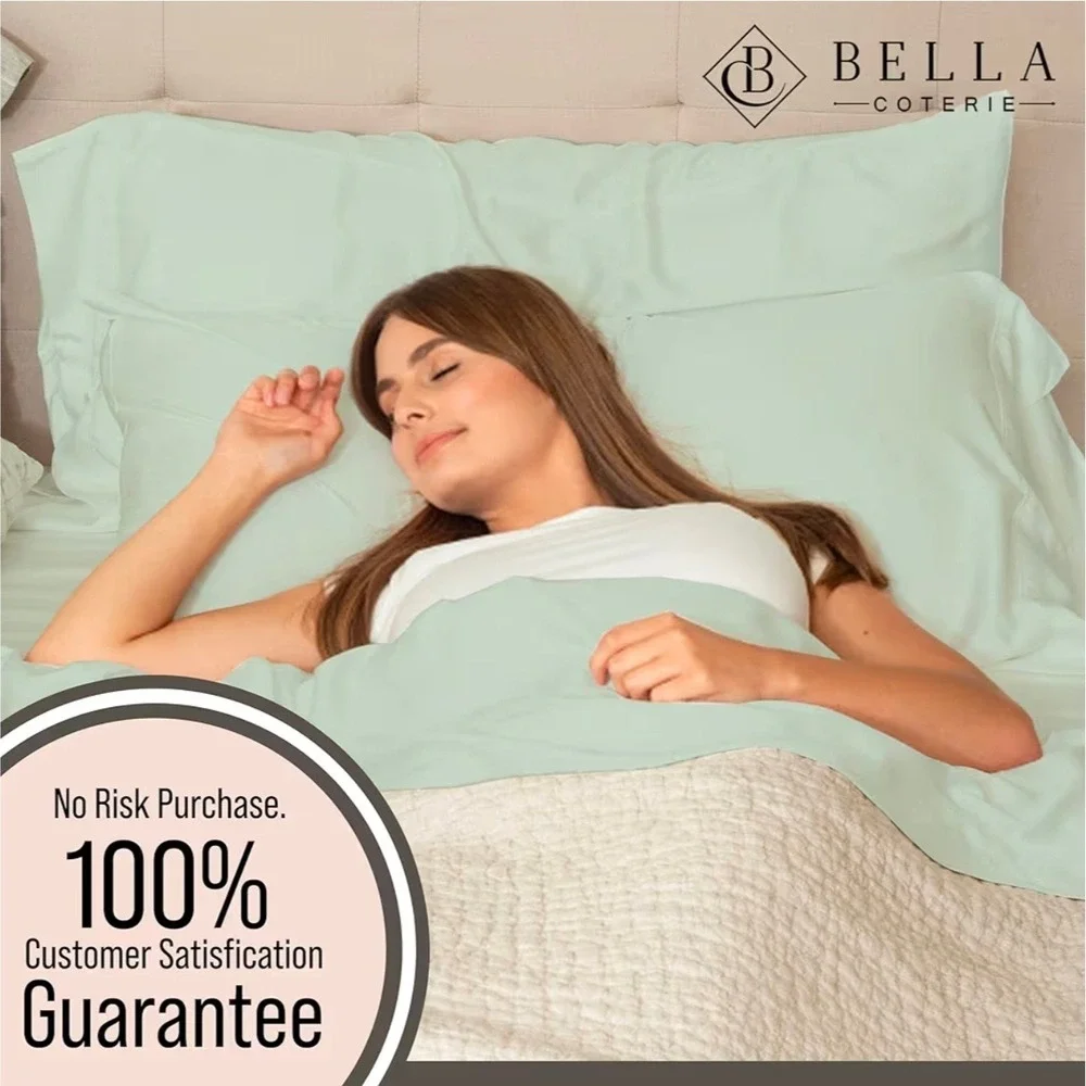 Bella Coterie Luxury Bamboo Sheet Set Twin Sea Glass 400TC Cooling 3pc Bedding